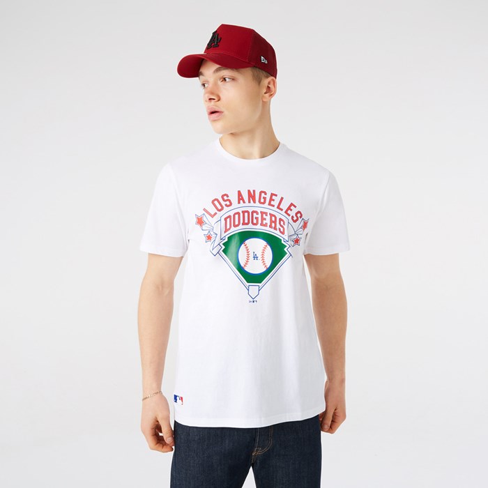 LA Dodgers Graphic Miesten T-paita Valkoinen - New Era Vaatteet Tukkukauppa FI-874906